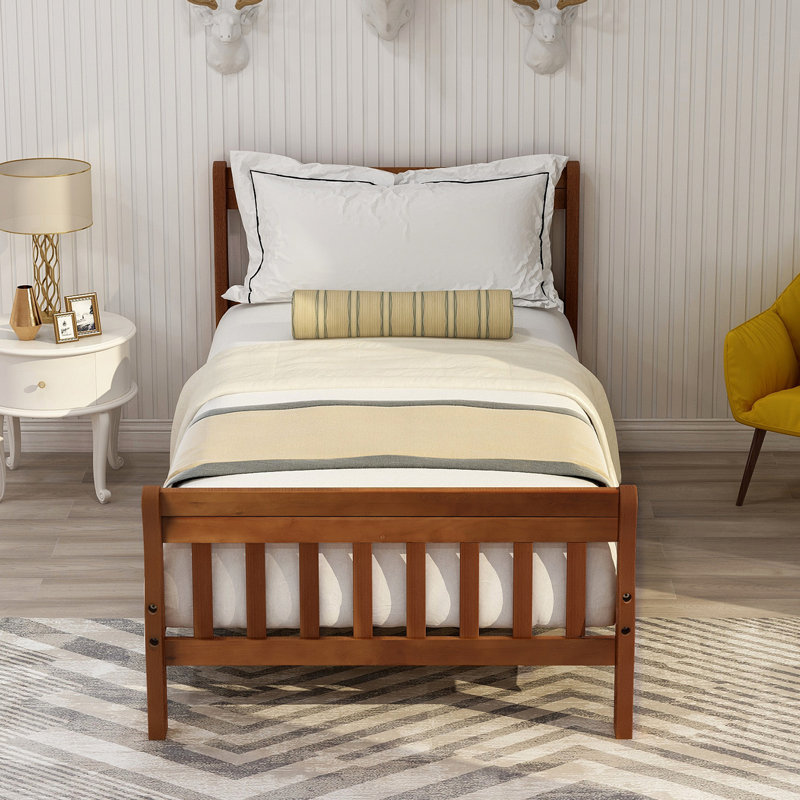 Lit plateforme avec base de lit en bois et lit à panneaux, Noyer
