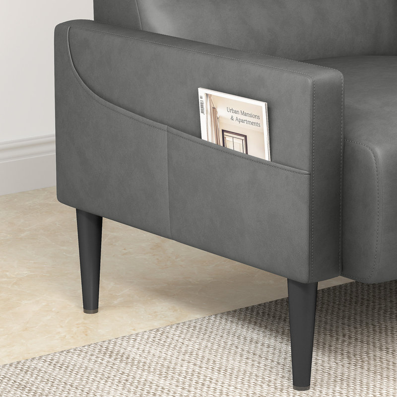 Imelda 83'' Faux Leather Upholstered Square Arm Sofa, Gray