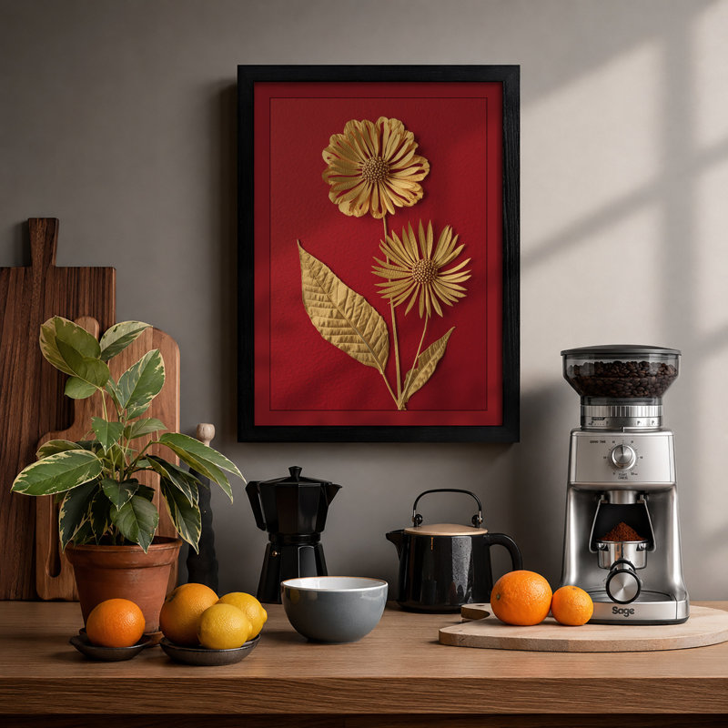 Gilded Flowers Botanical - Framed Print, Black, A3 - 42.0 x 29.7 cm