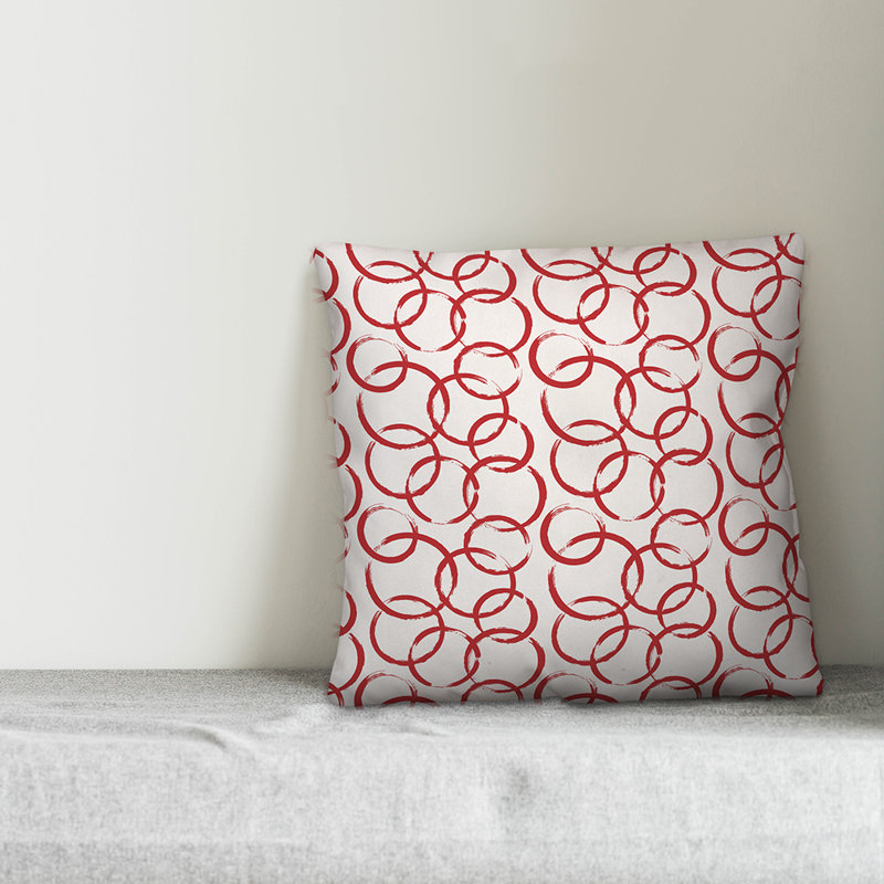 Geometric Throw Pillow, 16" x 16", White/Red