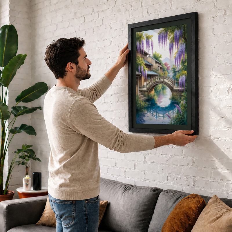 Wisteria Over Stone Japandi - Framed Print, A1 - 84.1 x 59.4 cm, Unframed