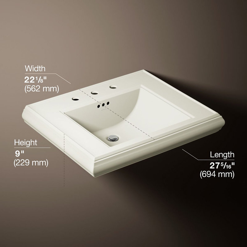 Memoirs® Rectangular Pedestal Bathroom Sink with Overflow, Biscuit, 8'' Centers