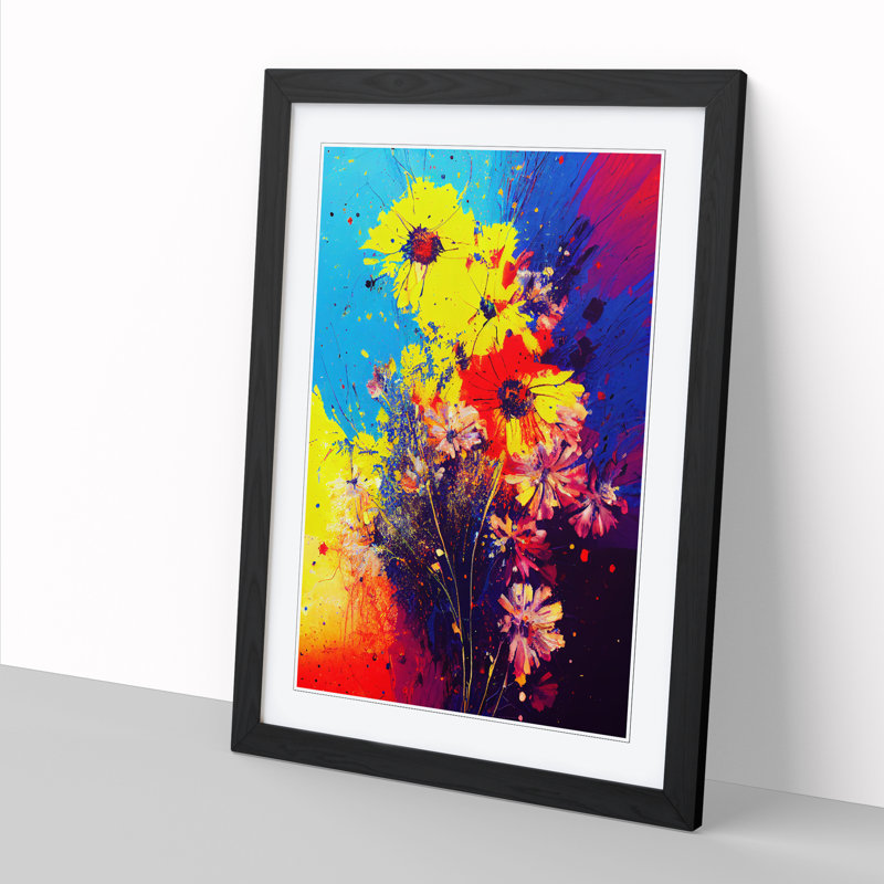 Wildflowers Splatter Vol.2 - Single Picture Frame Painting, 34cm H x 25cm W x 2cm D, Walnut