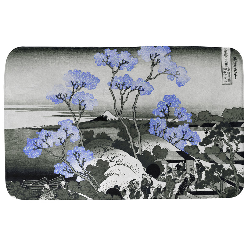 Tapis pour salle de bain Mt. Fuji, l 21 po x L 34 po, Bleu / Mauve / Noir