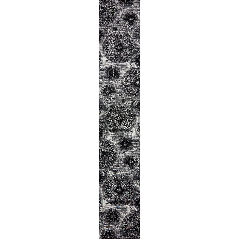 Tapis floral Brandt, Rond 7 pi 1 po, Noir / blanc