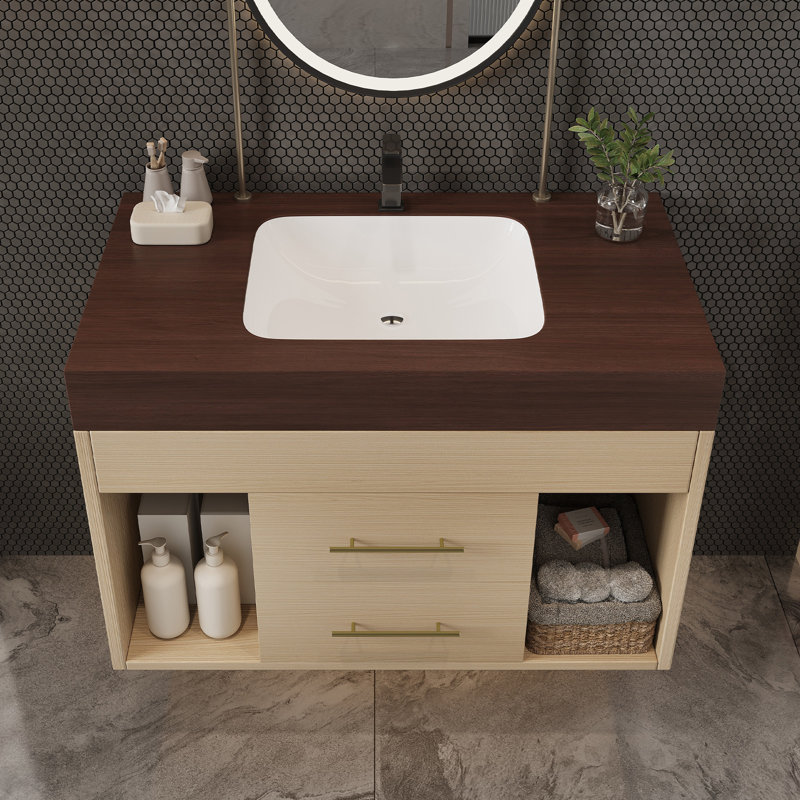 Ensemble de meuble-lavabo mural flottant 29,9 po, Noyer