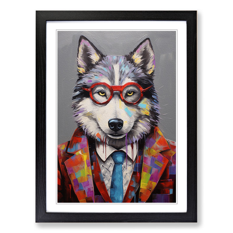 Husky Modern - Single Picture Frame Print on Wood, Black, 34cm H x 25cm W x 2cm D