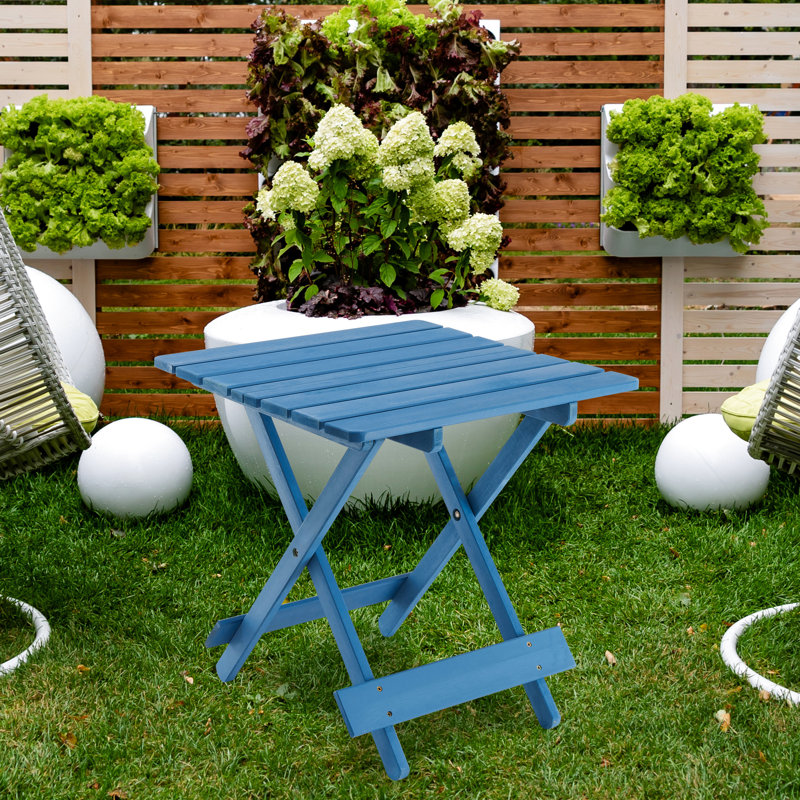 Cour arrière, table pliante de balcon en bois massif bleu, portatif, patio en bois efficace pour