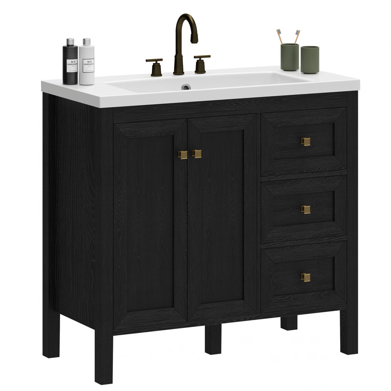 Ensemble de meuble-lavabo simple 36 po avec plateau en résine 36 po, Noir
