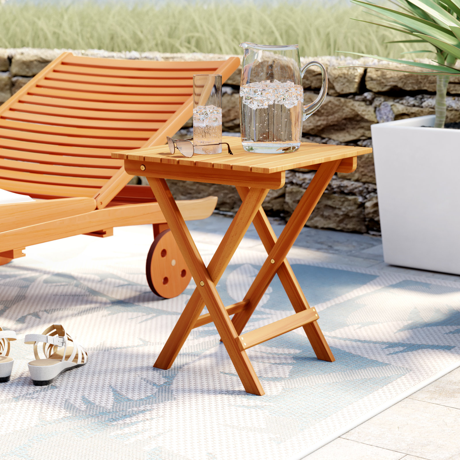 Danika 16'' Fliptop Outdoor Side Table, Brown