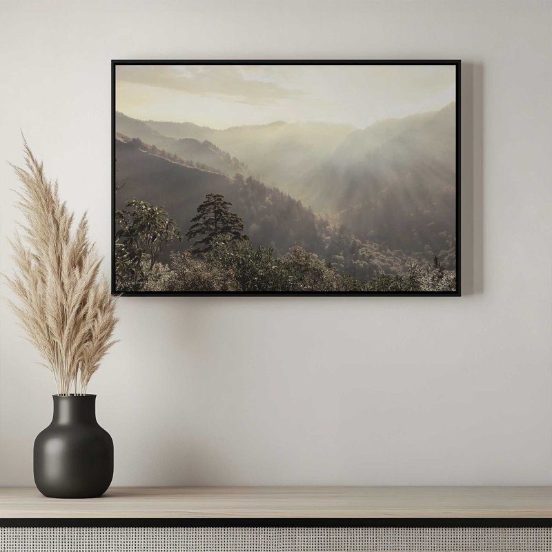 «Misty Sun Rays» par Lori Deiter, reproduction d'art, L 30 po x H 20 po, Brun, Toile avec cadre
