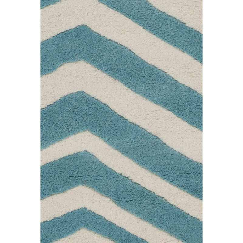 Tapis contemporain en laine touffeté blanc / bleu Davin, Rectangle 5 pi x 7 pi