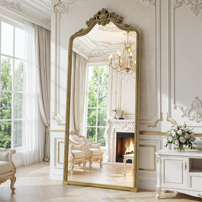 Miroir sur pied pleine longueur 71 po x 32 po arqué or antique traditionnel