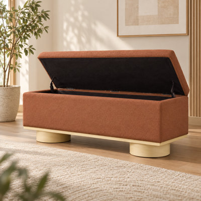 Banc-pouf coffre rembourré couleur rouille de 128,5 cm (50,59 pouces) avec rangement dissimulé pour chambre, entrée et hall.