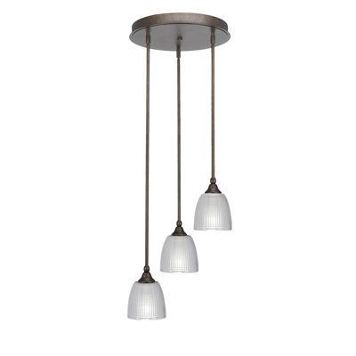 Luminaire suspendu suspendu en grappe à 3 lumières avec verre côtelé transparent 5 po Celinda