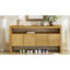 Buffet 60 po à 4 portes, placage en bois massif minimaliste moderne avec tablette ouverte, grain de bois naturel, console de rangement de grande capacité pour le salon, le couloir, la salle à manger (noir / naturel)