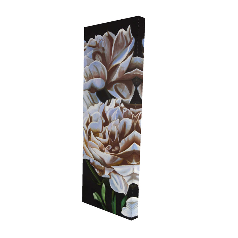 Pivoines - Toile beige pour salle de bain | Décoration intérieure élégante, H 60 po x l 20 po, Blanc / noir / beige