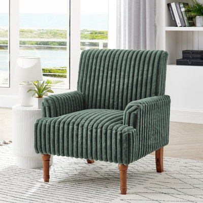 Chaise d'appoint moderne avec velours côtelé large Wale, pieds en bois massif de 9 pouces, fauteuil rembourré confortable de couleur vert armée pour le salon