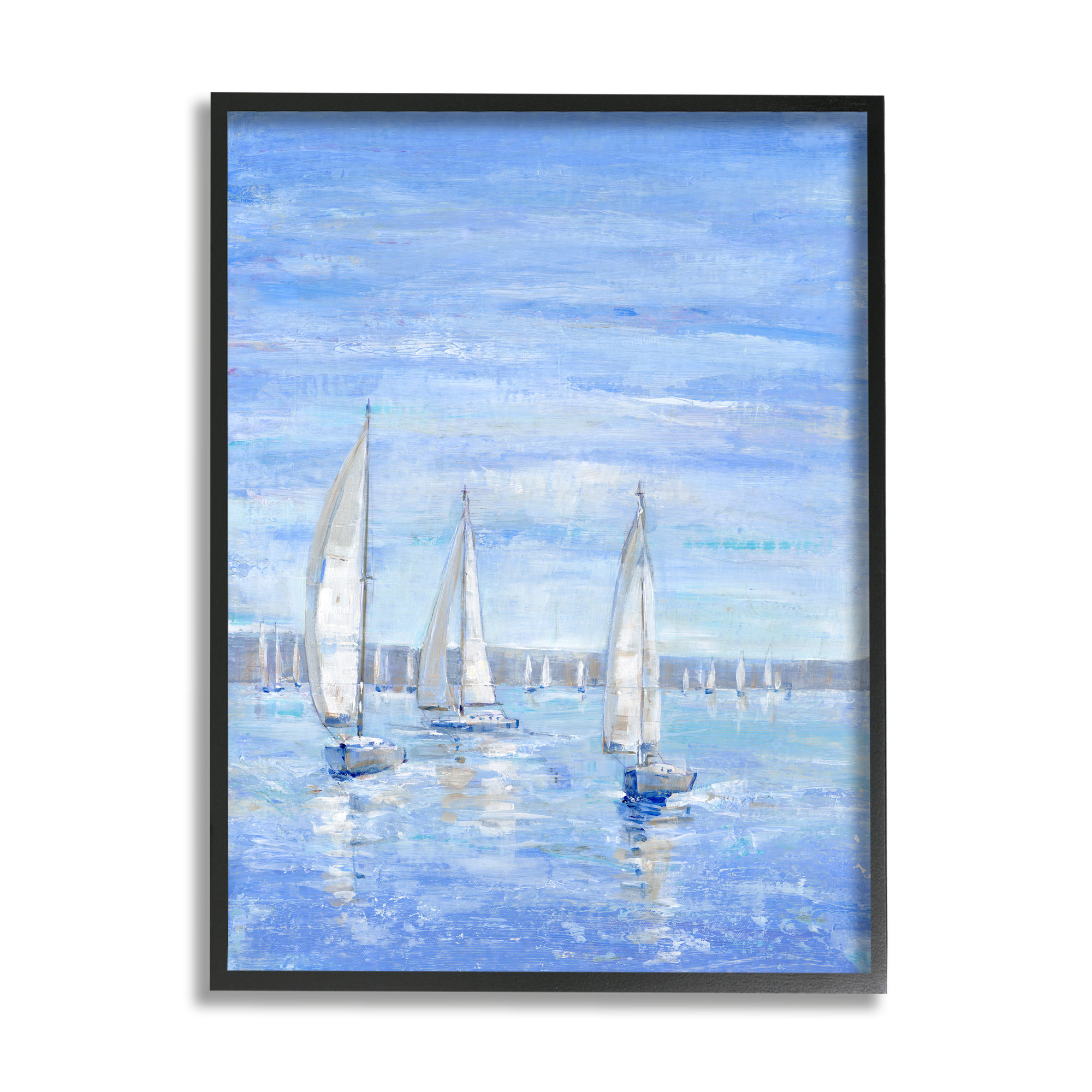 Stupell Industries Az-910-Framed Blue Sailboat Fleet On Canvas by Tim ...