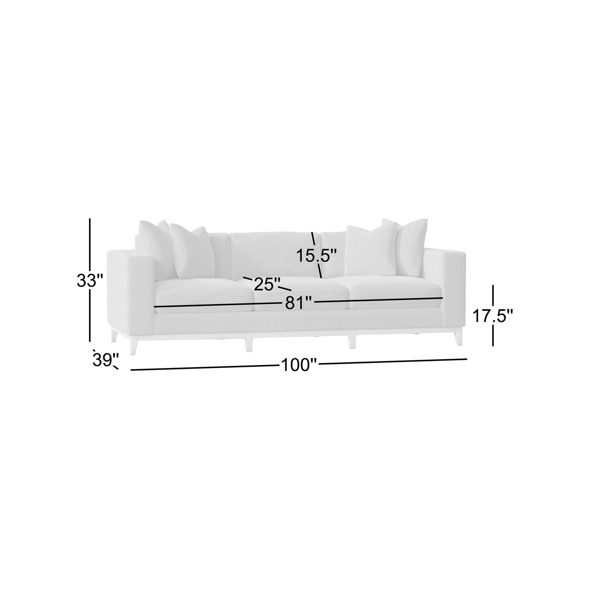 Noel 100" Square Arm Sofa, Portobello, Performance Chenille 5533-002