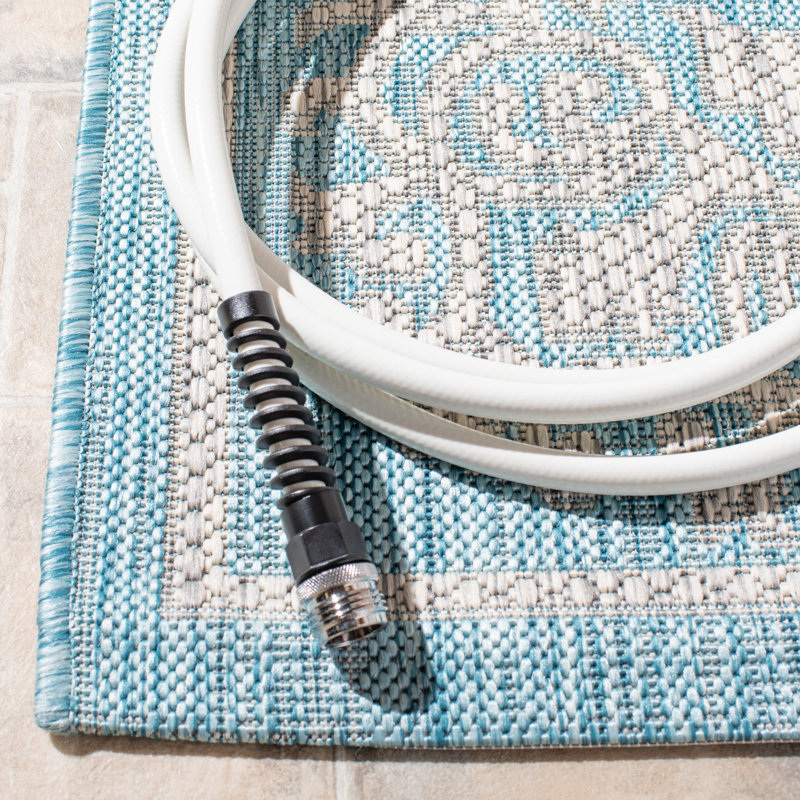 Tapis intérieur / extérieur beige / turquoise Arneshia, Rectangle 8 pi x 11 pi