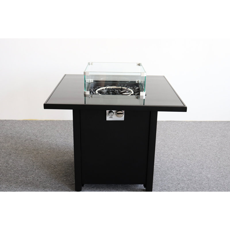 Foyer moderne noir avec foyer pare-brise en verre fumé de 30 po avec protection de 30 000 pi pour un confort extérieur