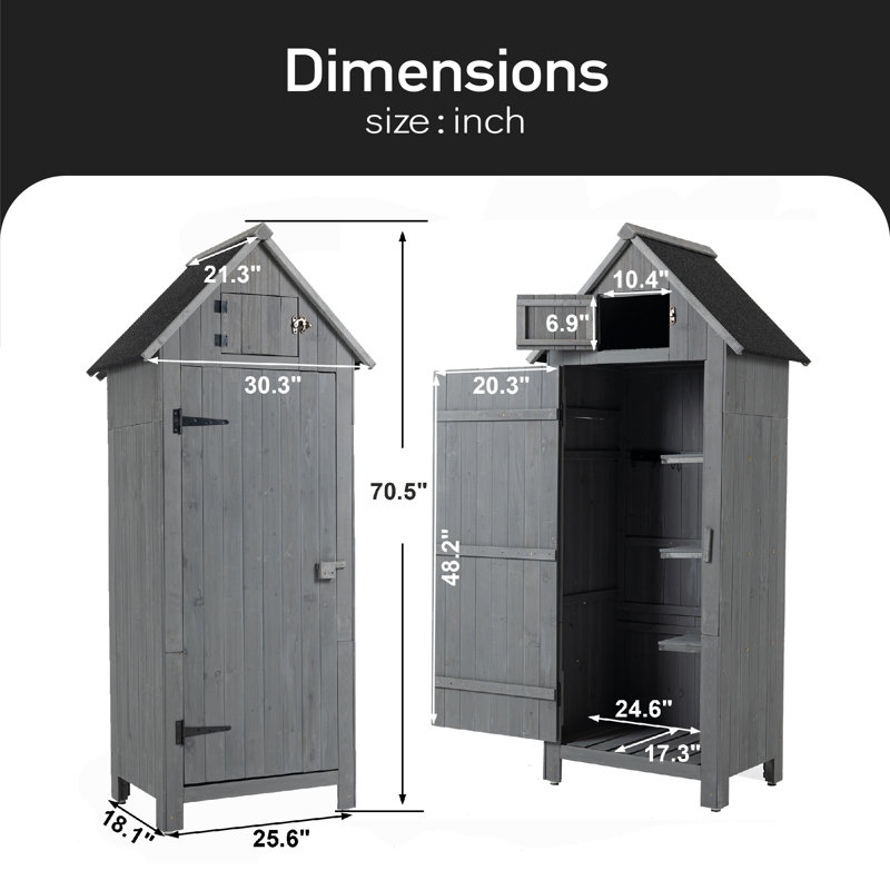 3 ft. W x 2 ft. D Vertical Tool Shed, Gray