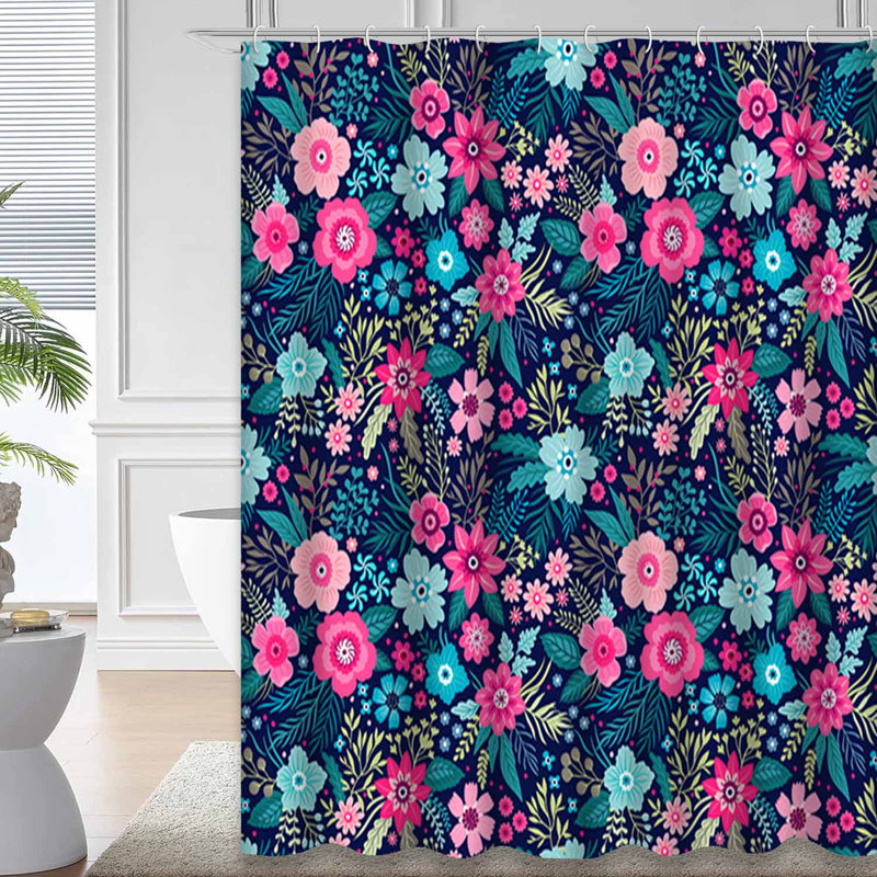 Rideau de douche incroyable à motif floral bleu vif sans couture avec 12 crochets, L 72 po x l 84 po