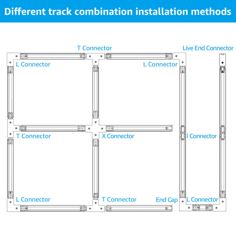 L'ensemble de rails de bricolage, le paquet comprend 2 rails d'éclairage de style H + 4 x embouts de rail en H + 2 connecteurs de rail sans fil I + 1 connecteur de rail en L