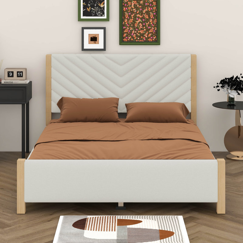 Base de lit tapissier moderne Mid-Century, Beige
