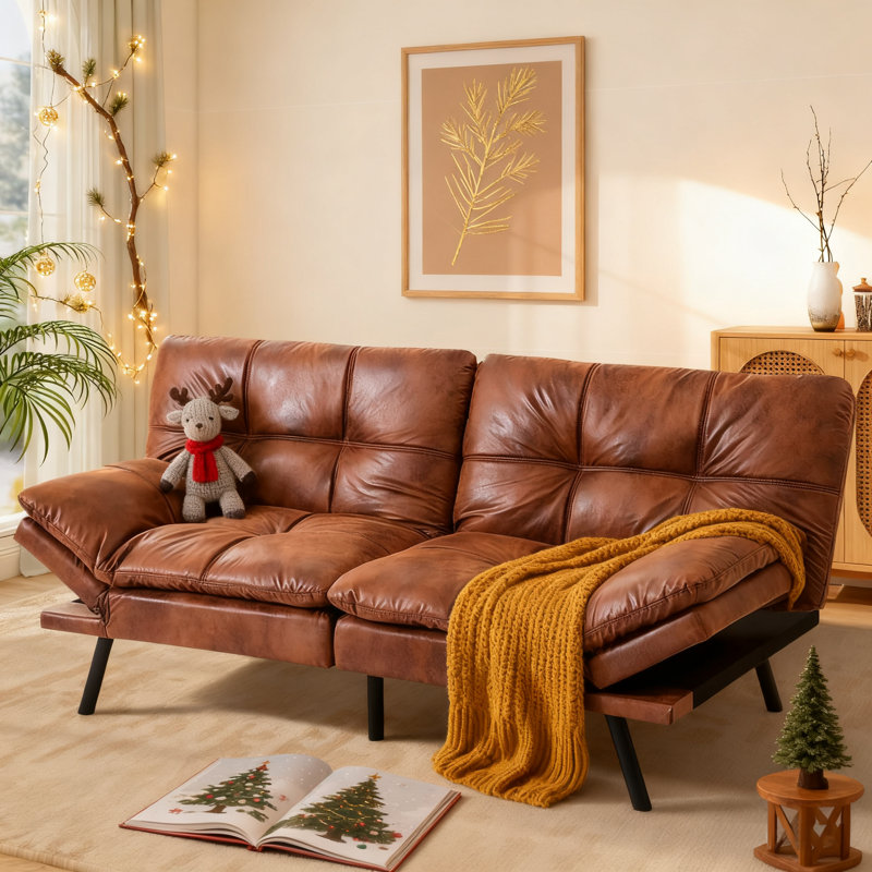 Canapé-lit futon convertible 71 po, Brun