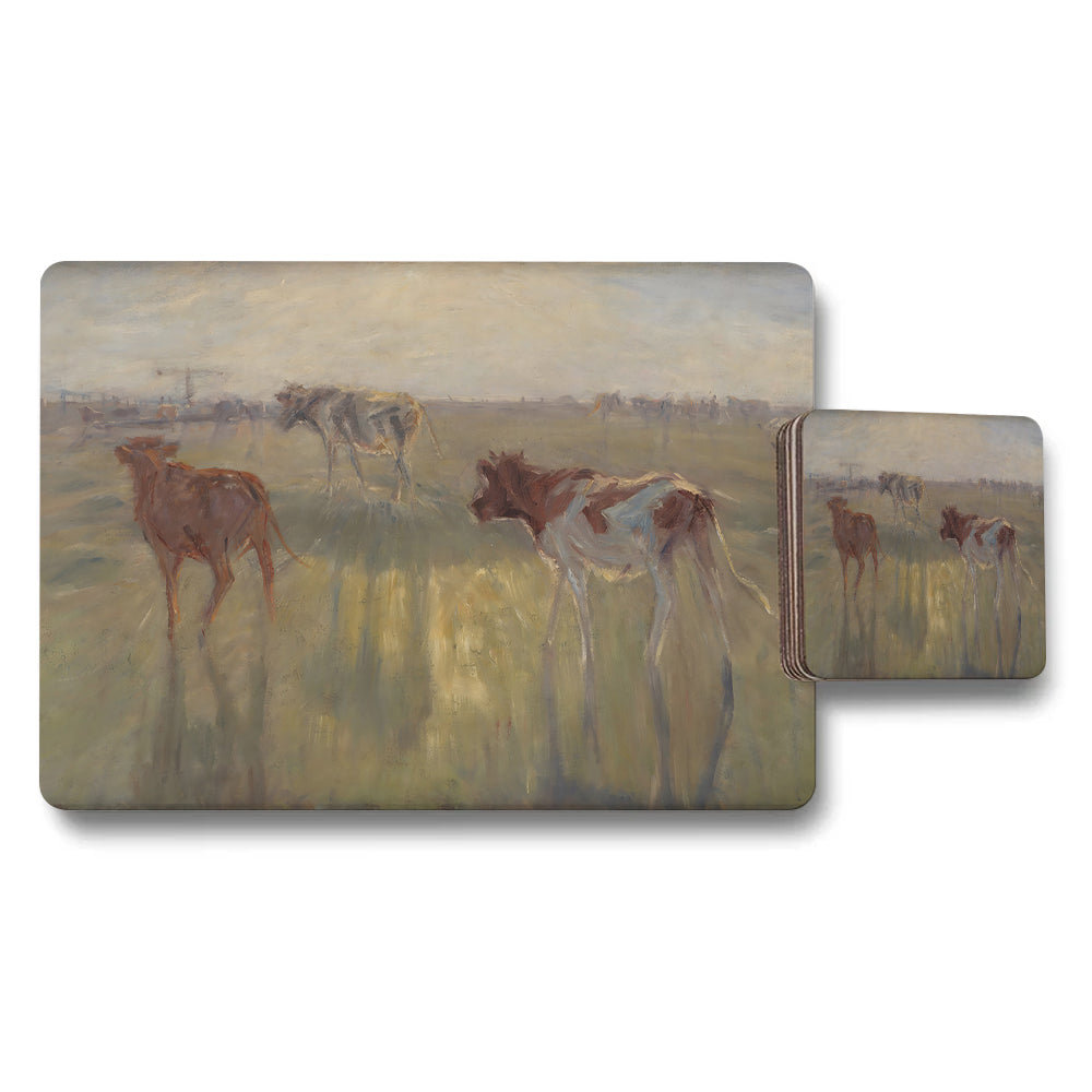 Horses In A Field Placemats And Coaster Set Artwork