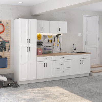 Armoire de cuisine murale à 2 portes Furinno Shaker, prête à assembler, P 12 po x l 30 po x H 12 po, blanc