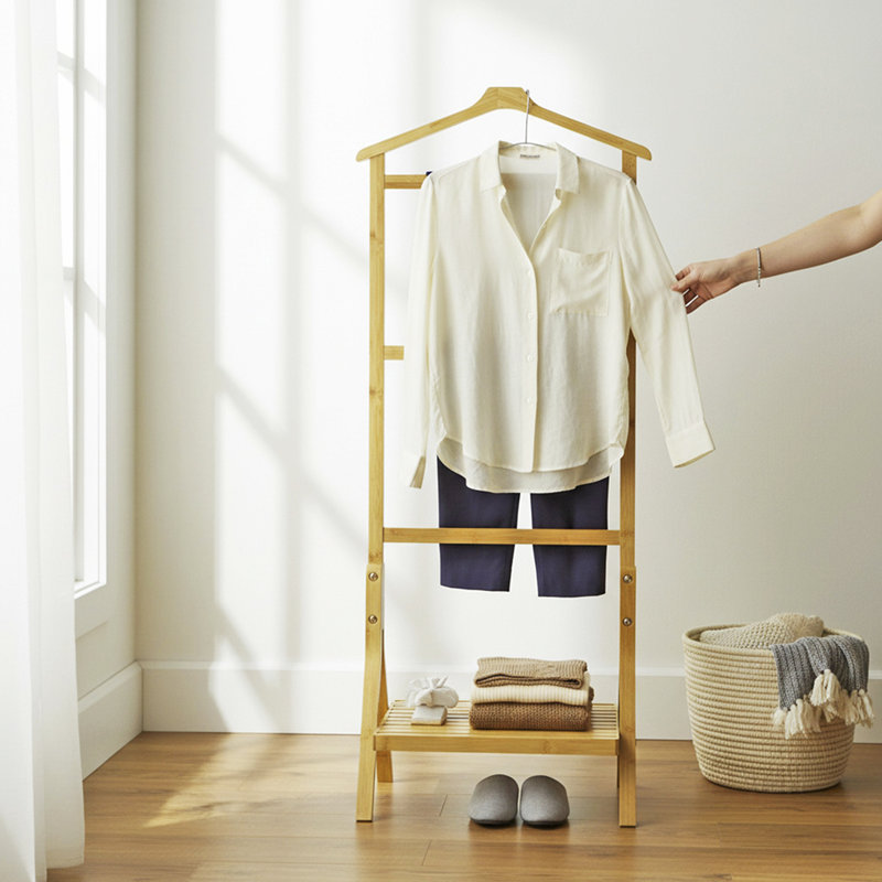 Lenora Solid Wood Freestanding Valet Stand with Storage