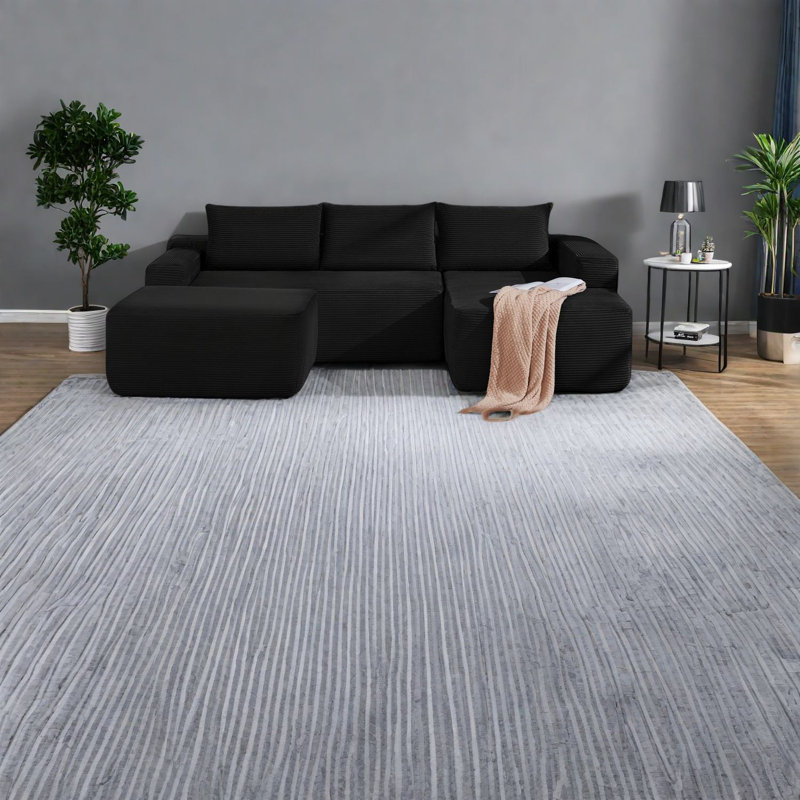 Canapé spacieux modulaire Cloud, velours côtelé noir, style moderne pour le salon