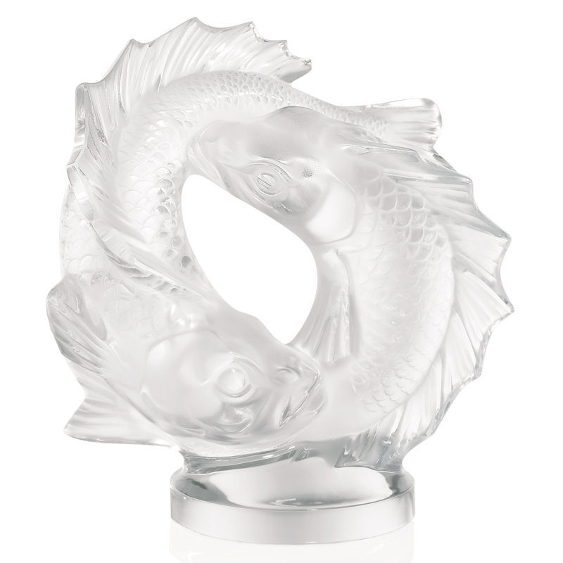 Double Fish Luster Figurine, Clear, 11.26" H x 10.28" W x 5.47" D