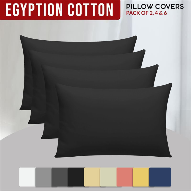 100% Cotton Flatweave Pillowcase Case Pack, Black