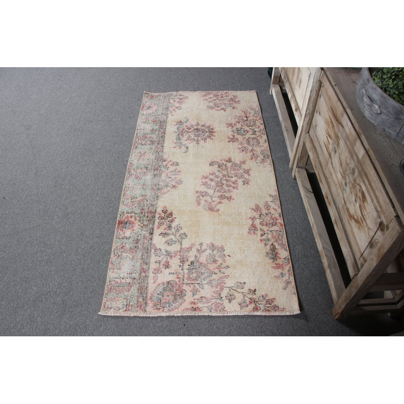 Charming Beige Turkish Anatolian Small Rug Ideal for Entryway and Accenting Living Spaces with Antique Oushak Design