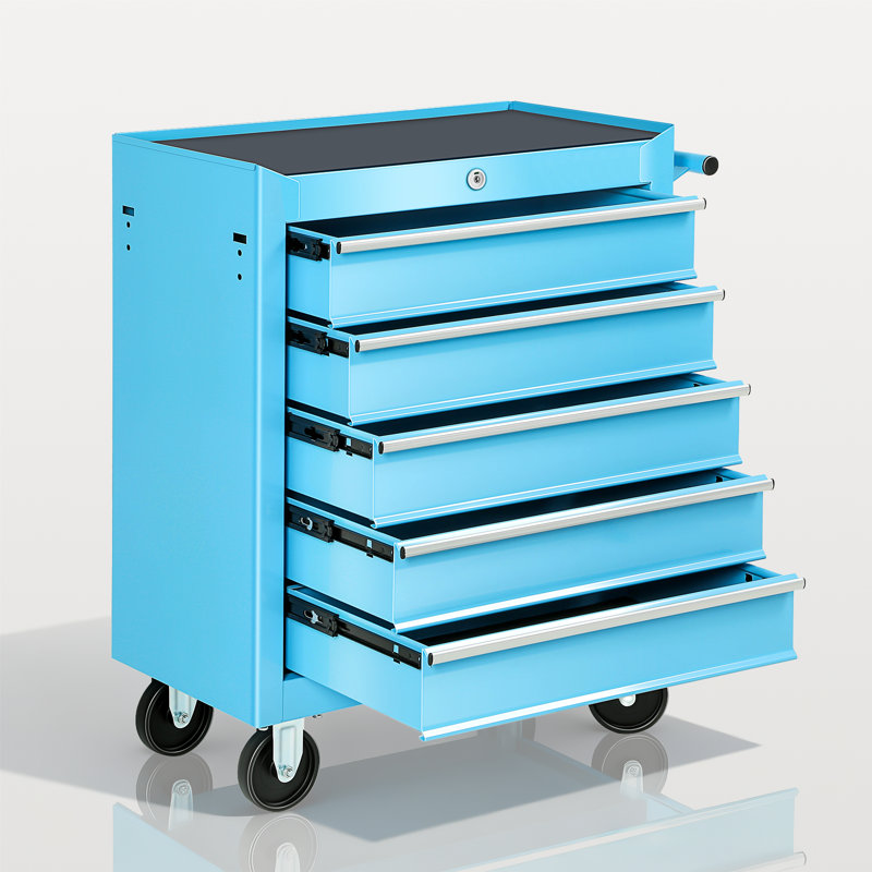 Armoire à outils roulante 24,5 po x 13 po à 5 tiroirs avec plateau en plastique ABS et serrure à clé d'une capacité de 450 lb