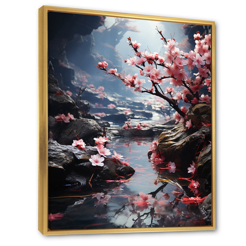 Art asiatique cerisier en fleurs Kristofferson IV - reproduction, H 44 po x l 34 po x P 1,5 po, Cadre flottant doré