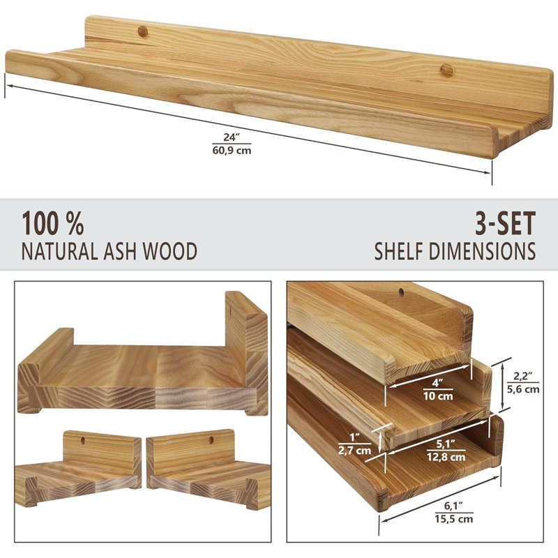 Natalynn 3 Piece Floating Shelf, Natural, 15.60cm H x 60.90cm W x 5.60cm D