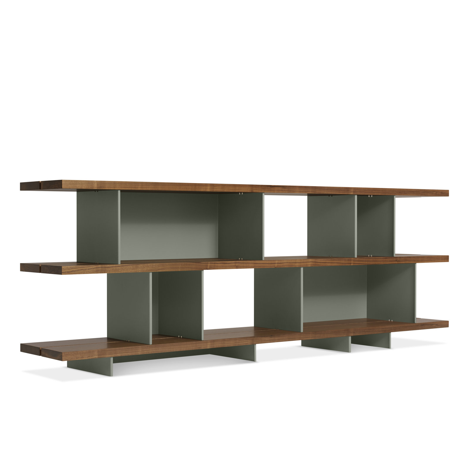 Happy Day Wide Bookcase, (3 Shelves) 29" H x 81" W x 14" D, Walnut/Gray Green