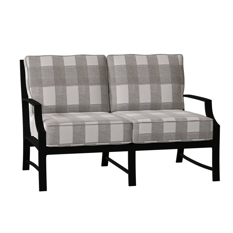 Seal Cove 51.75'' Wide Aluminum Loveseat with Cushions, Pewter Finish, Prescott Dove Check Sunbrella®