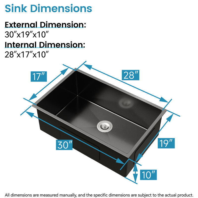 Modern 304 Stainless Steel Undermount Kitchen Sink 30" X 19" - Black Single Bowl Workstation With Drain Handmade For Efficient And Hygienic Use