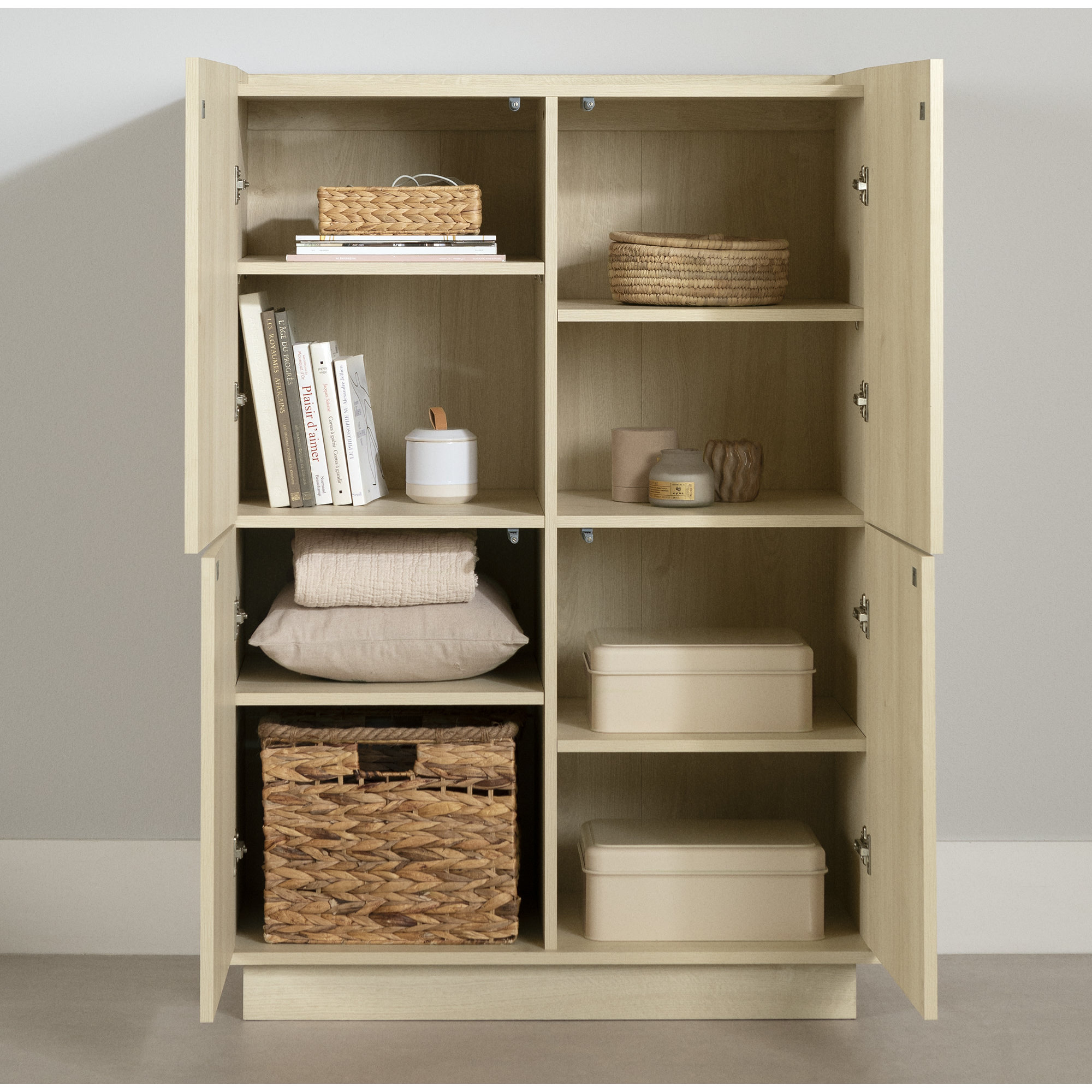 Liora 4-Door Bookcase With Shelves, Beige