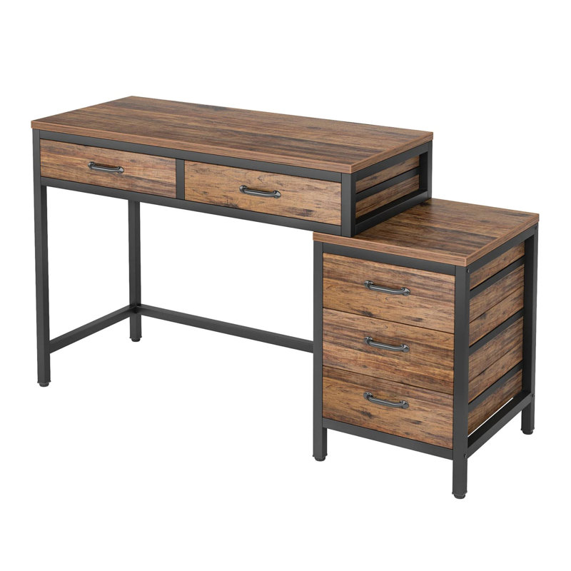 Eli Vanity Desk Table, 5 Drawers, Classic Metal, Brun / noir
