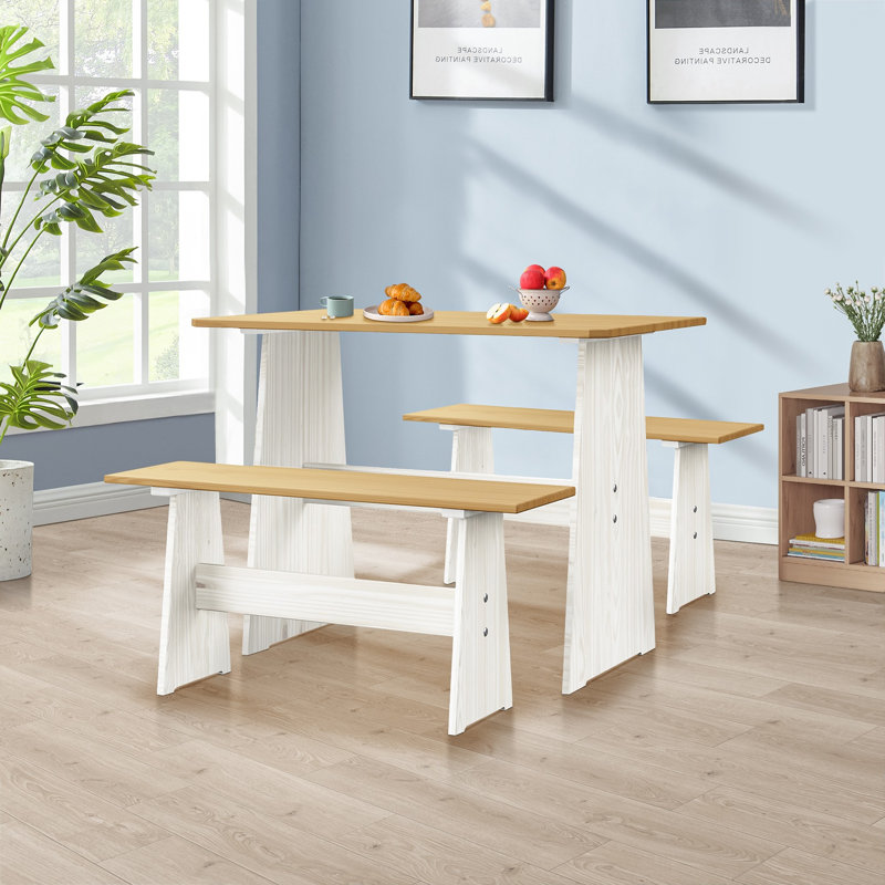 Ensemble de salle à manger en bois massif 3 pièces Treya, Blanc
