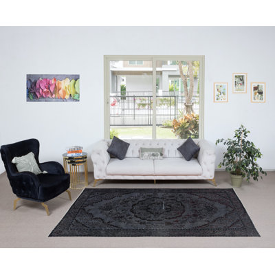 Tapis turc fait à la main 5,4 x 8,7 pi en gris foncé, 4 superbes intérieurs modernes
