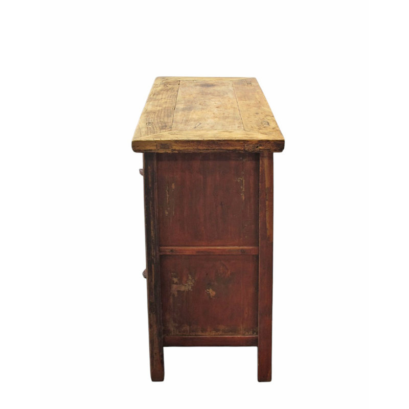 Double Top Drawer Carved Elm Sideboard