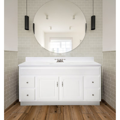 Meuble-lavabo de 61 po avec plateau en marbre de culture Concord, assemblé, blanc
